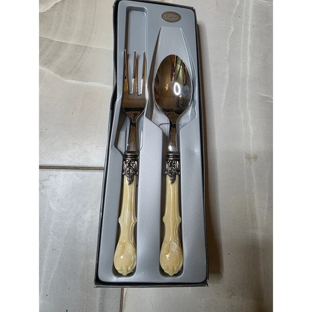Oxford Inox 18/10 Italy Salad Serving Set Cream Resin Handle Stainless Steel 2pc